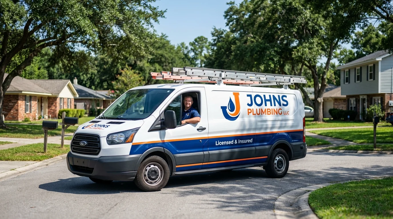 Johns Plumbing LLC service van in Spencerport, NY
