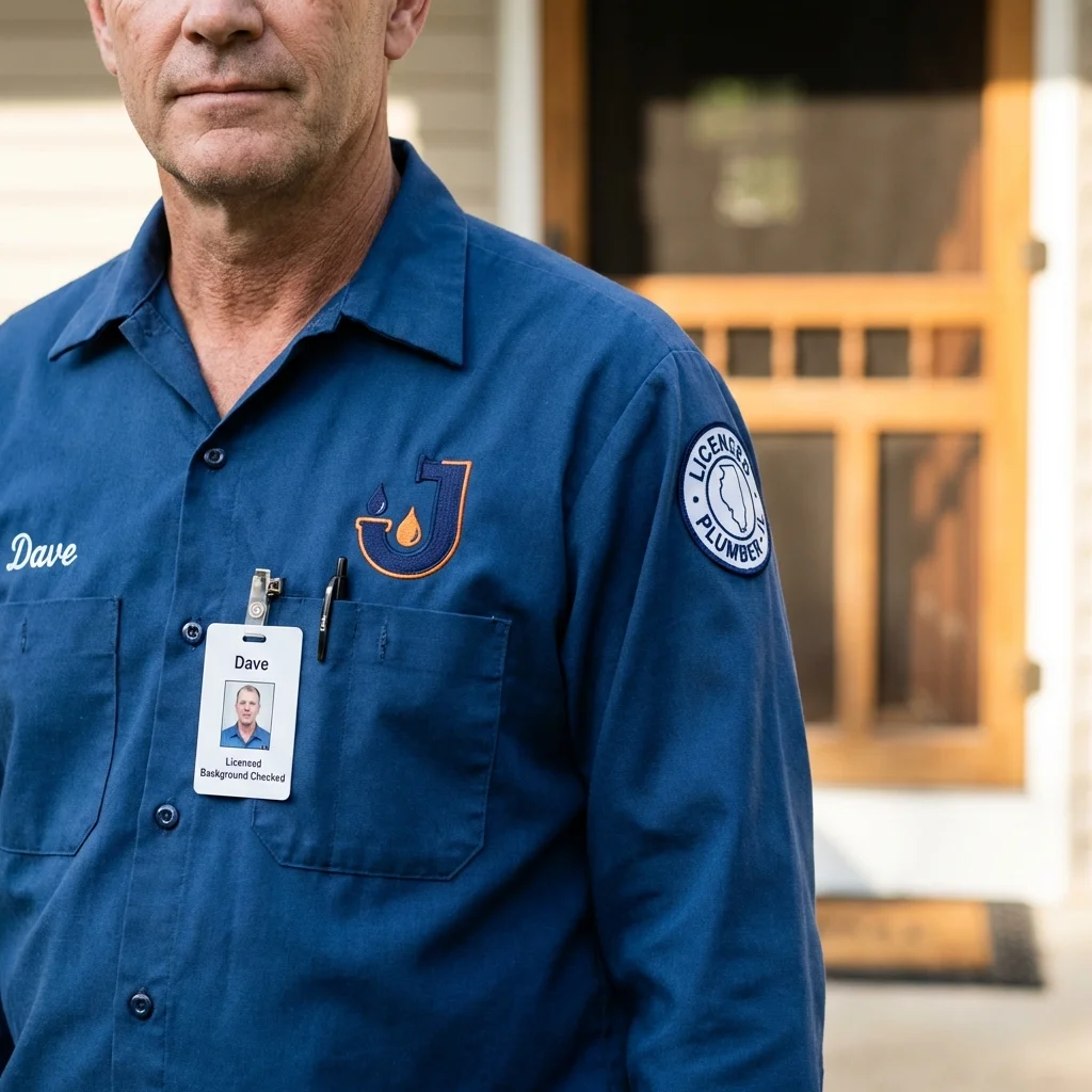 Licensed plumber showing ID badge in Spencerport, NY