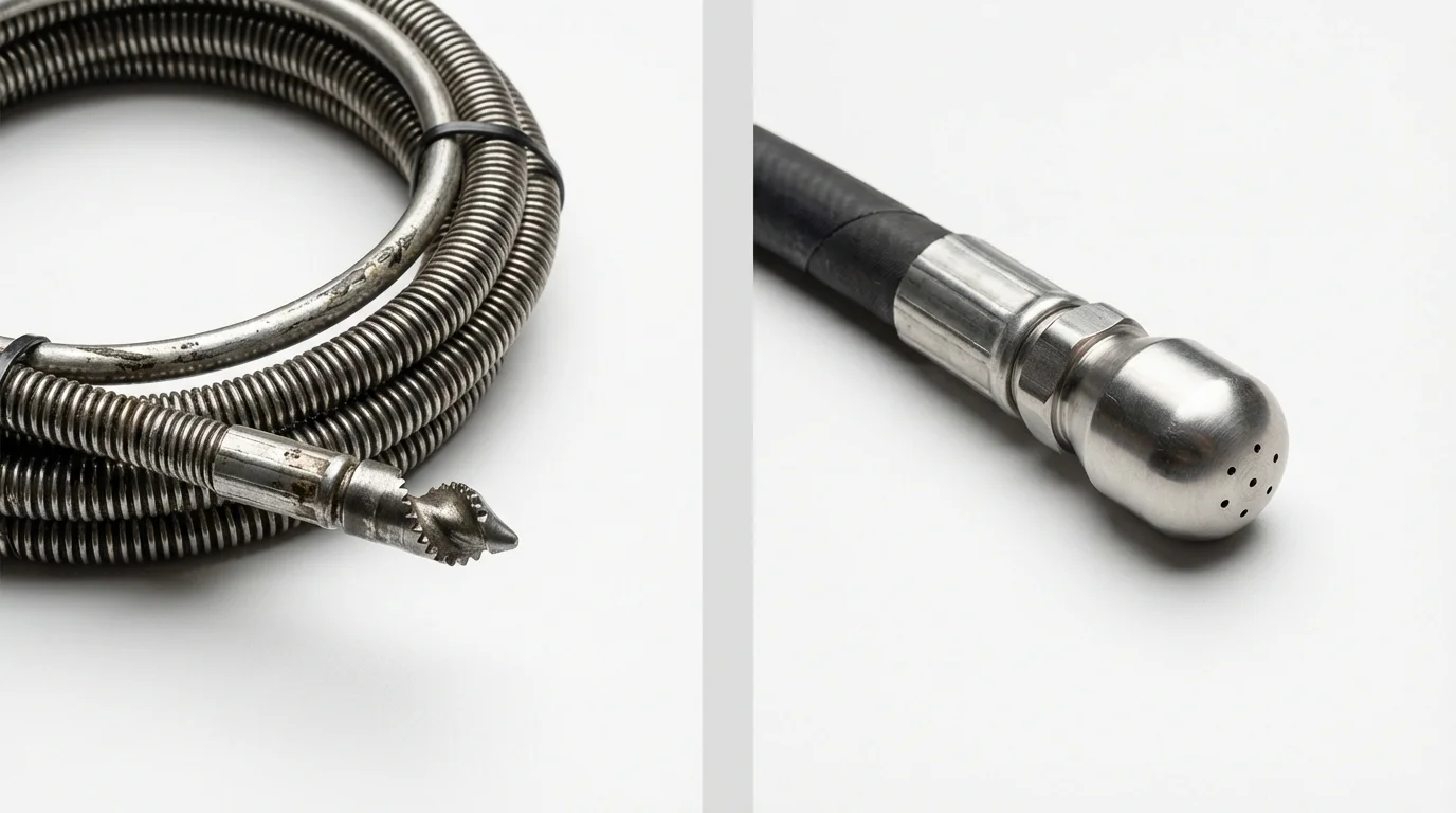 Drain snake cable and hydro jetting nozzle used for drain cleaning in Spencerport, NY