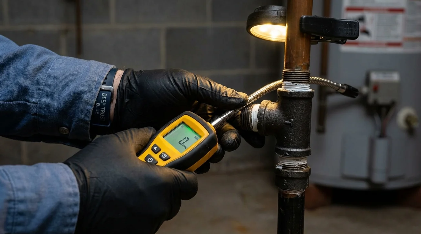 Gas leak detection with electronic sniffer by Johns Plumbing LLC in Spencerport