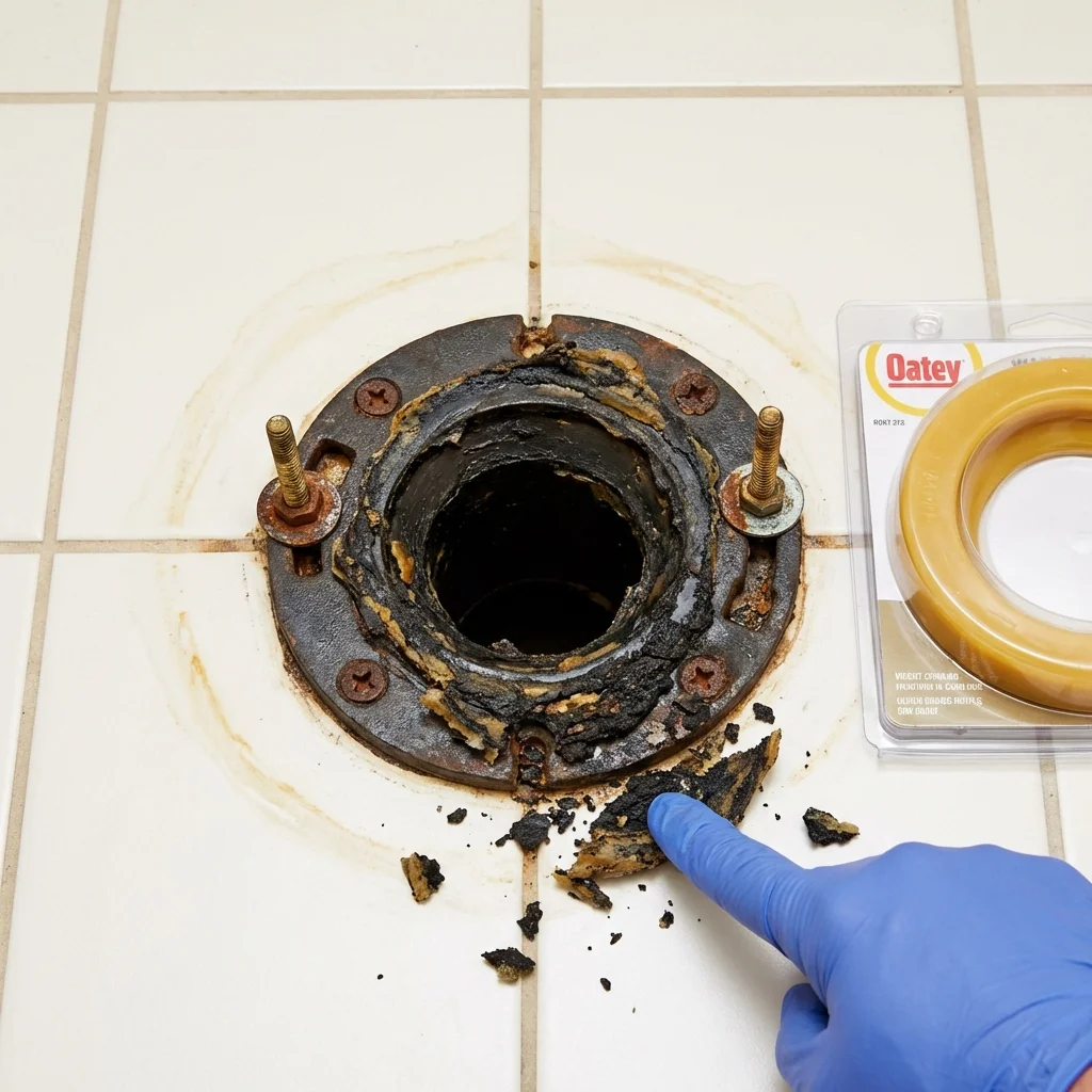 Failed wax ring showing water seepage at the base of a toilet in a Spencerport, NY home