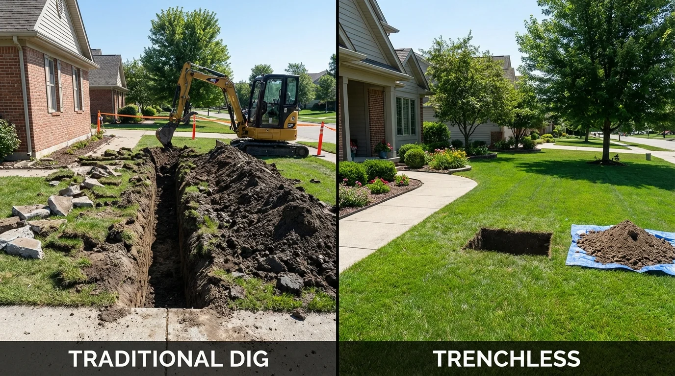 Trenchless sewer repair with minimal yard damage versus traditional excavation in Spencerport, NY